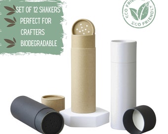 12 Eco Friendly Powder Jars with Sifter 4oz 115g - Biodegradable Eco Packaging for Cosmetics and Food, Zero Waste Cosmetic Packaging