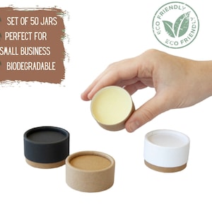 50 Eco Packaging Jars 1oz 30g - Biodegradable Jars for Face Cream and Cosmetics, Compostable Lotion or Body Butter Pot, Zero Waste Packaging