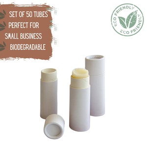 50 tubi per balsamo per labbra ecologici da 0,3 once (8,5 g), contenitori per cosmetici push-up in carta kraft bianca per balsamo per labbra o rossetto