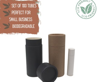 100 Eco Push-Up Tubes 2.5oz 70g - Wholesale Eco Packaging for Natural Deodorant and Cosmetics, Compostable Balm Tubes - 2.5 ounce 70 ml