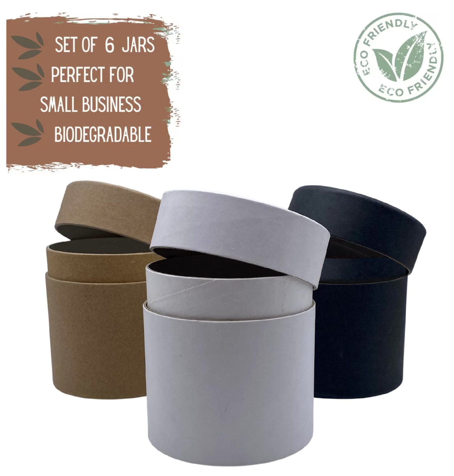 6 Eco Friendly Jars 10oz 295g - Cosmetic Eco Packaging for Body Butter, Face Cream or Lotions, Wholesale Biodegradable Packaging