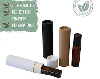 6 10ml Oil Rollers + Protective Tubes for Perfume or Essential Oil Aromatherapy, Eco Friendly Glass Bottles, Roll On Travel Perfume Bottles