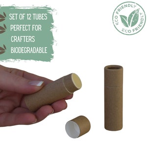 12 tubos de bálsamo labial ecológicos, 0,3 oz, 8,5 g, cartón de papel Kraft biodegradable, contenedor de cosméticos DIY con empuje hacia arriba, embalaje artesanal para el hogar