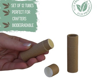 12 Eco Friendly Lip Balm Tubes .3oz 8.5g, Biodegradable Kraft Paper Cardboard Push Up DIY Cosmetic Container, Home Craft Packaging