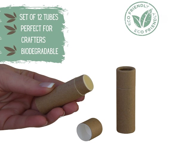 12 Eco Friendly Lip Balm Tubes .3oz 8.5g, Biodegradable Kraft Paper Cardboard Push Up DIY Cosmetic Container, Home Craft Packaging