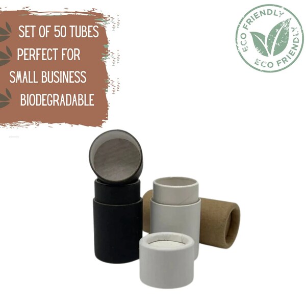 50 tubes courts de chapstick écologiques .2oz 5g, tube de rouge à lèvres ou de baume à lèvres durable, récipient de cosmétiques push-up en carton compostable