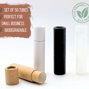 50 tubos de bálsamo labial ecológicos, tubo push up de cartón de 0,2 oz y 5 g, embalaje de producto ecológico cosmético
