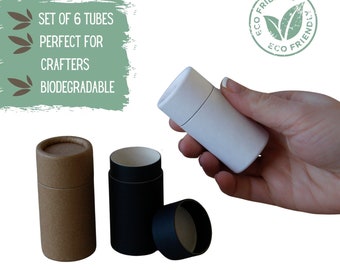 May include: Set of six biodegradable cardboard tubes, perfect for crafting. The tubes are brown, black, and white. The text "Set of 6 Tubes, Perfect for Crafters, Biodegradable" is visible on the image.
