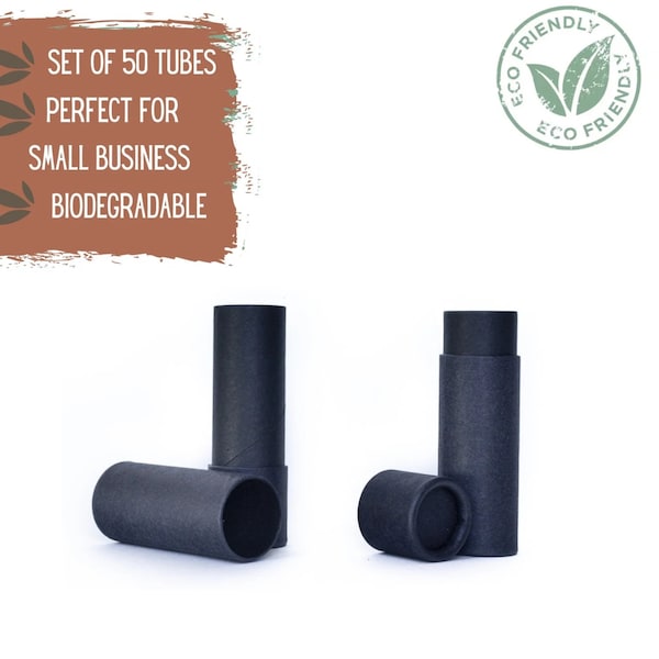 50 tubes de baume à lèvres respectueux de l'environnement, 0,3 oz 8,5 g, contenants de cosmétiques push-up en papier kraft noir pour rouge à lèvres, baume à lèvres ou rouge à lèvres