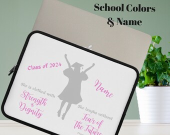 Class of 2024 Graduation Neoprene Laptop Sleeve - Personalized Christian Grad Gift - Custom School Colors - Gift for High School or College