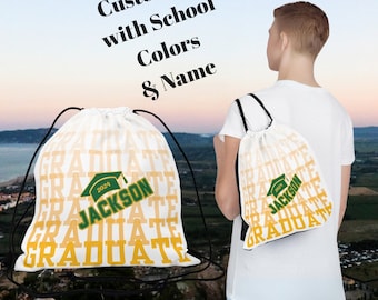 Personalized Sports Outdoor Drawstring Bag Backpack for Graduate, Custom Name & School Colors, Gift for High School or College Grad