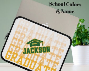 Personalisierte Sport-Laptophülle für Absolventen, strapazierfähiges Neopren, erhältlich in 3 Größen, individueller Name und Farben, Geschenk für die High School oder das College