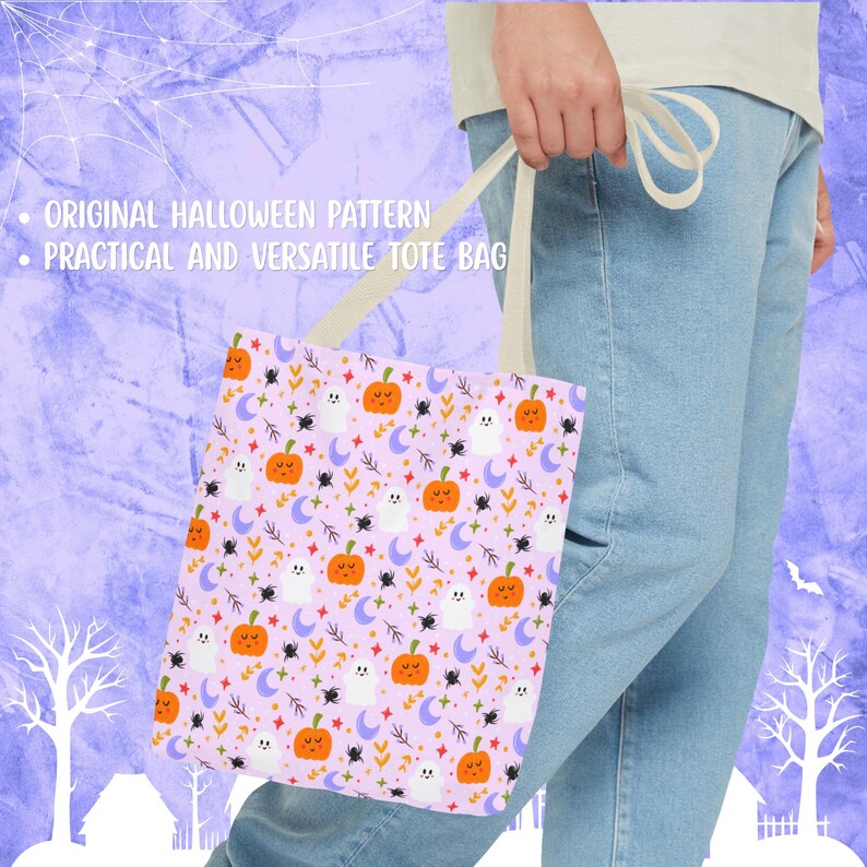 Pastel Halloween Tote Bag | Cute Pumpkin Ghost Pattern Bag | Spooky ...