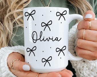 Coquette Bow Name Mug Personalized Friendship Coffee Cup Custom Best Friend Trendy Aesthetic Gift for Girls Birthday Gift for Her Bestie Mug