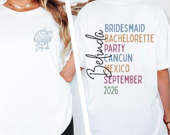 Custom Beach Bachelorette Shirts, Personalized Bridesmaid Tees, Comfort Colors Beach Bach Trip Group, Tropical Bridal Party Seashell Tops