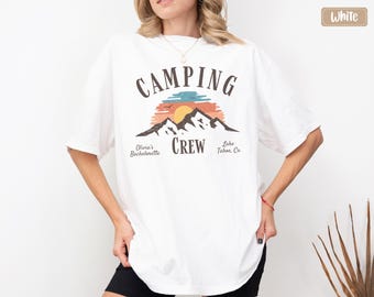 Camping Crew Shirt, Custom Camp Bachelorette Party Shirts, Personalized Lake Bach Trip Tee, Retro Mountain Bride Matching Comfort Colors