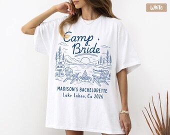 Camp Bachelorette Party Shirts,  Lake Bachelorette Party Shirt, Personalized Camping Tshirt, Mountain Bridesmaid Gift, Girls Trip Bach Tee