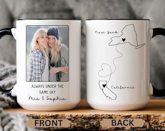 Long Distance Friendship Mug Personalized Always Under The Same Sky Custom States Names BFF Gift for Best Friends Christmas Holiday Cup