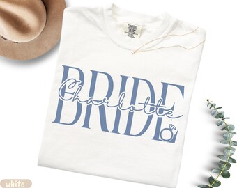 Bride Shirt with Name, Personalized Engagement Gift Tee, Comfort Colors Wife to Be Bridal Shower Gift, Custom Future Mrs Wedding Morning Top
