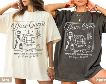 Disco Cowgirl Bachelorette Shirts, Disco Queen Bride and Disco Crew Matching Tees, Custom Vegas Bach Party Tee, Western Disco Girls Trip Tee