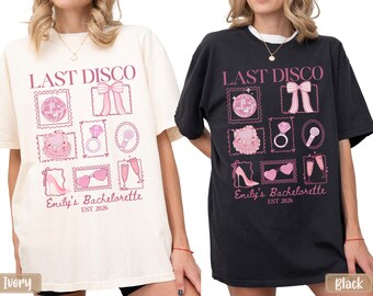 Last Disco Coquette Bachelorette Shirts, Pink Bow Disco Bach Party Tee, Custom Disco Bride Tshirt, Girly Trendy Bridal Party Girls Trip Gift