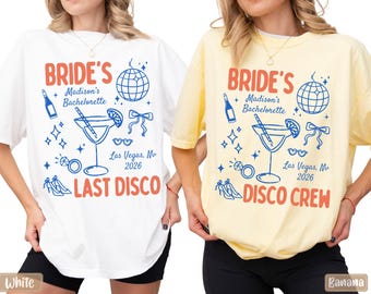 Custom Bachelorette Comfort Colors Shirt, Last Disco Bachelorette Shirts, Disco Crew Bride and Bridesmaid Matching Tees, Retro Girls Trip