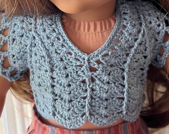 Cap sleeve Meribella crochet top for 18 in dolls