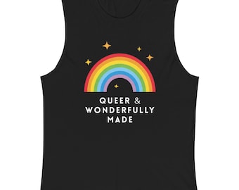 Queer & Wonderfully Made Sleeveless Shirt - Pride Rainbow Shirt - LGBTQ+ Tee - Gay Pride Apparel - Queer Gift