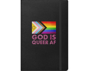 Dios es Queer AF / Cuaderno de tapa dura / Queer / LGBTQIA+ / Orgullo / Orgullo Queer / Igualdad / Diario / Bandera del Orgullo de Filadelfia no binaria