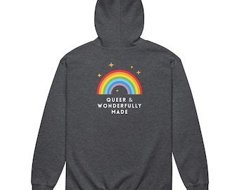 Queer & Wonderfully Made Zip Up Hoodie - Pride Rainbow Jacket - LGBTQ+ Sweatshirt
