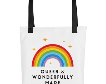 Bolsa de tela queer y maravillosamente confeccionada - Bolsa de tela arcoíris del orgullo - LGBTQ+ - Bolsa de tela arcoíris de afirmación - Orgullo gay