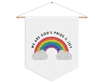 God’s Pride And Joy Rainbow Pennant Banner, Inclusive Faith Message, LGBTQ+ Affirming Wall Hanging, Glitter Style Pride, Home Decor, Queer