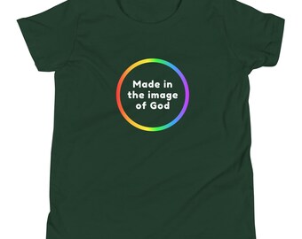 Made in the Image of God Youth T-Shirt - LGBTQ+ Pride Shirt - Rainbow Circle Tee for Kids