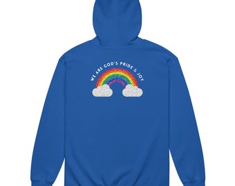 God’s Pride And Joy Rainbow Zip Hoodie, Inclusive Message, LGBTQ+ Affirming Sweatshirt, Glitter Pride Jacket, Zip-Up Jacket, Queer Pride