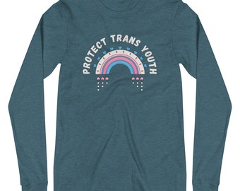 Protege a los niños trans / Protege a los jóvenes trans / Camiseta unisex de manga larga / Derechos de las personas trans / Transgénero / Bandera trans / LGBTQIA+ / Orgullo / Camiseta trans