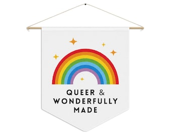 Queer & Wonderfully Made Rainbow Pennant Banner - LGBTQ+ Pride Wall Decor - Gay Pride Home Banner