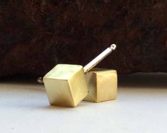 2mm Cute Tiny Cube Stud Earrings in Sterling Silver, Delicate Earrings, Small Stud Earrings, Simple Gold Earrings, Matching Earrings