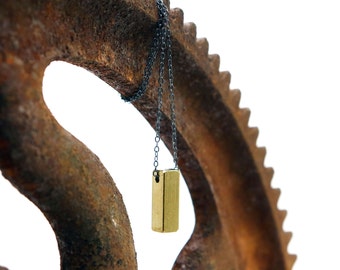Geometric Bar Necklace - Brass and Dark Silver Geometric Necklace - Handmade by Queens Metal
