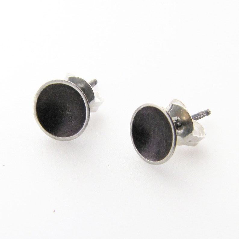 Saucer Studs Post Earrings in Dark Sterling Silver Minimalist Stud Earrings Handmade by Queens Metal image 1