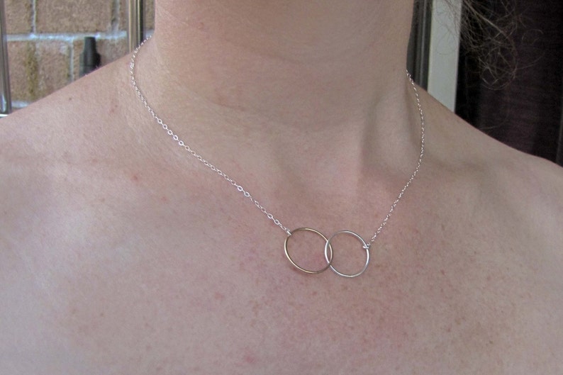 Friendship Necklace Two Joined Circles Sterling Silver and Gold Fill Simple Choker Necklace by Queens Metal image 5