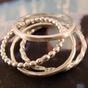 Quattro Rings Four Stacking Bands in Sterling Silver Narrow Simple Ring image 3