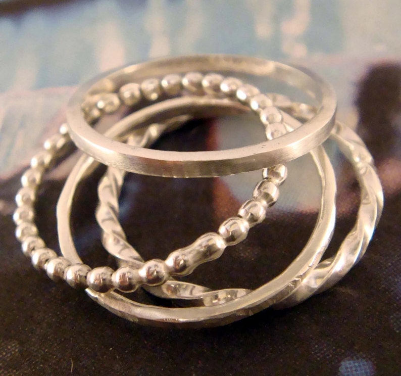 Quattro Rings Four Stacking Bands in Sterling Silver Narrow Simple Ring image 3