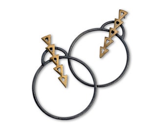 Warrior Post Earrings - Industrial Sterling Silver and Brass Stud Earrings Handmade by Queens Metal
