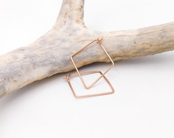 Diamond  Mini Hoops in Rose Gold - Small Minimalist Everyday Lightweight Hoop Earrings Handmade by Queens Metal