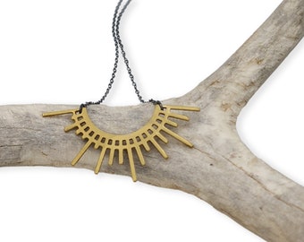 Sunshine Deco Necklace - Industrial Mixed Metal Pendant in Brass and Silver