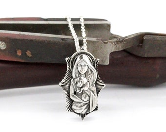 Dog Saint Necklace Patron Saint of Good Dogs Silver Animal Rescue Religious Iconography - Paw Pendant Charm  Pet Loss Gift