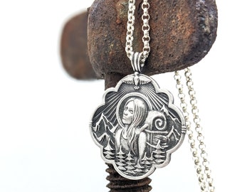 Open Skies Hiking Necklace - Patron Saint Medallion Pendant for Climbing Adventure Travel Rocky Mountains Adirondack pnw