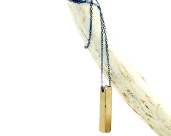 Industrial Bar Necklace - Brass and Dark Silver Geometric Necklace - Handmade by Queens Metal