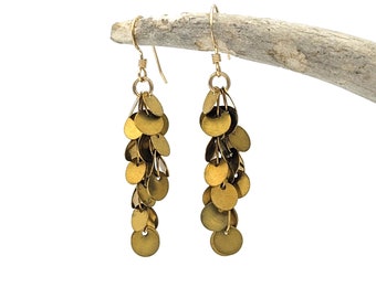 Sequin Earrings - Long Brass Dangle Earrings