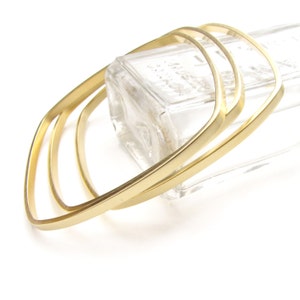 Square Bangles Gold Dipped - Trio of Bracelets - Three Wide Geometric Stacking Bangles by Queens Metal